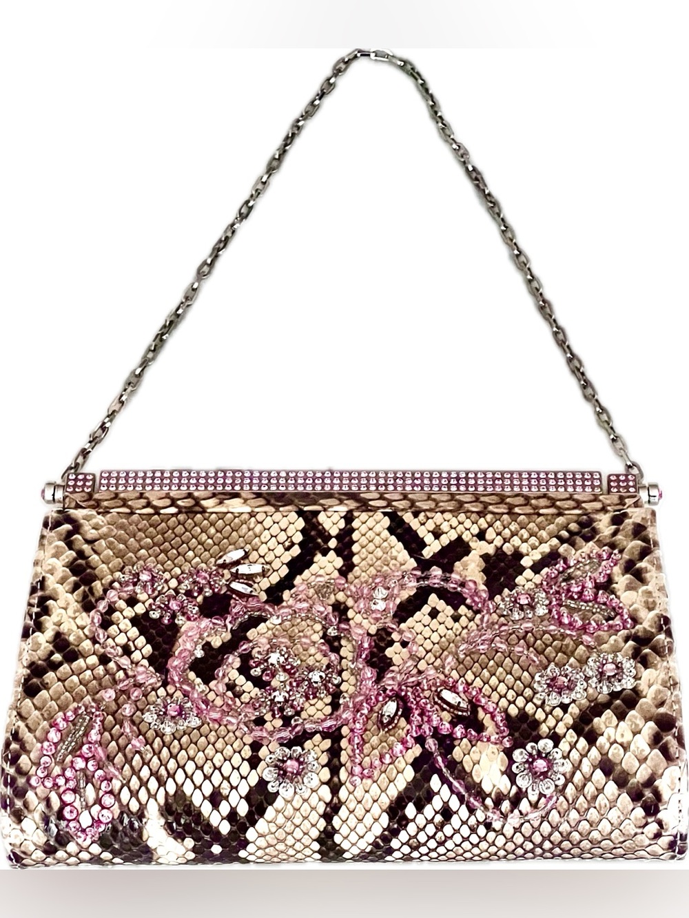 Valentino Garavani Python Skin, Pink-Beaded Evening Bag